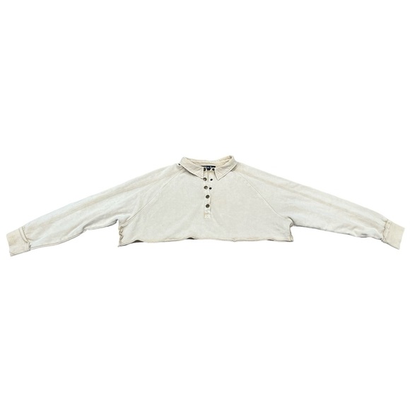 Cream Snap Sweatshirt Cropped Button-Up | Size Large - Picture 4 of 8
